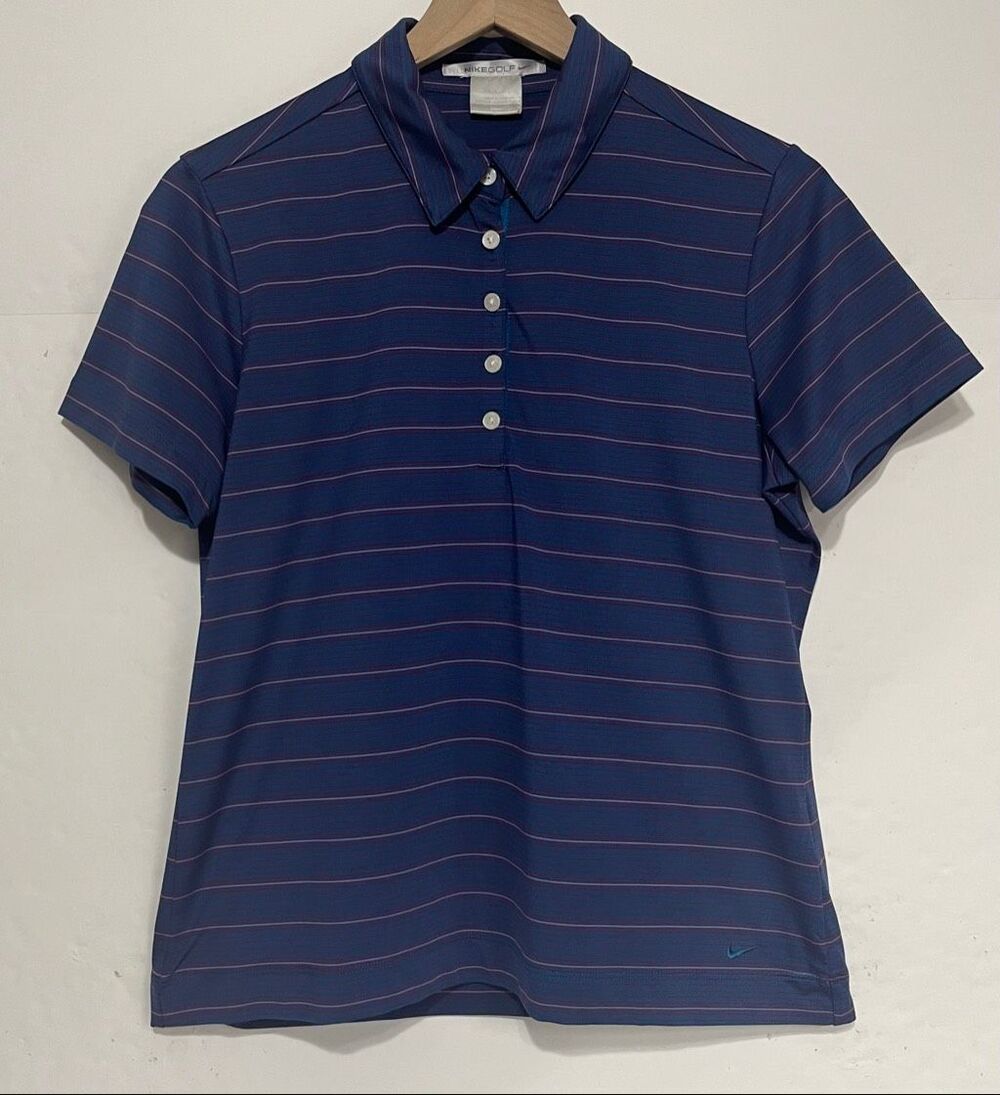 Nike Golf Blue Striped Polo Shirt   Size M